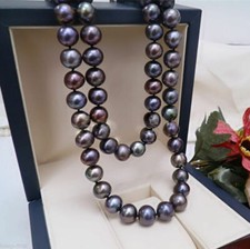 Rare Natural 8-9mm Black Freshwater Cultured Pearl Necklace 18'' picture