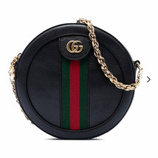Gucci Round Crossbody Bag Black Green/Red Web Stripe Gold Chain Logo picture