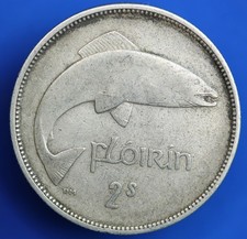 1933 Ireland Eire Irish Florin /Two Shillings coin, 75% silver, Salmon  [35715] picture