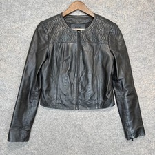 Miss Wu 100% Leather Jacket Womens 6 Quilted Lined Chic Minimalist Racer Black picture