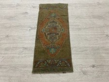 Brown Orange Turkish Runner Rug Handmade Vintage Wool Hallway Rug 1.2x2.8 Ft picture