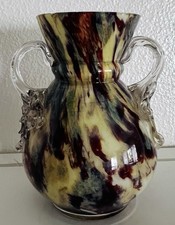 Antique Bohemian Spatter Glass Vase w Applied Handles – Franz Welz Style picture