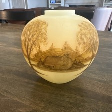 Fenton Hand Painted Log Cabin Custard Burmese Ginger Jar Signed Trembly, No Lid picture
