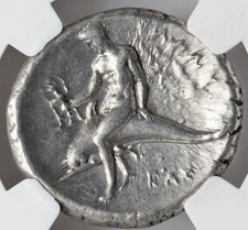 Calabria Taras 302-280 BC Silver AR Didrachm Ancient Greek Dolphin Coin NGC ChVF picture