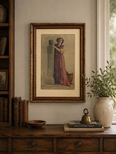 Antique Watercolor Classical Woman Art Nouveau Style Figure Signed Framed picture