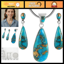 Turquoise Pendant & Earrings Set - 925 Sterling Silver Jewelry, 20