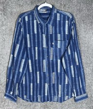 ANOKHI Button Up Shirt Mens Size XL Blue Striped Geometric Cotton Chest Pocket picture