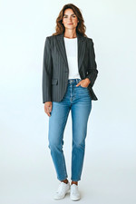 Cato Women's Gray Pinstripe 3-Button Single-Breasted Lined Blazer 12 picture