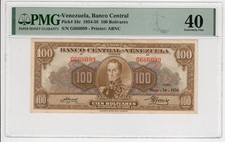 Venezuela, Banco Central 100 Bolivares 24/05/1956 G666099 Pick #34c XF 40 PMG picture