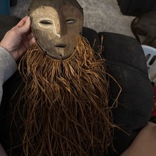 Lega wood carved Bwami Society Mask with Raffia beard Congo picture