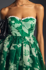 Anthropologie Selkie Floral Corset Dress Puff Hem Green Tea Party Size L NEW picture