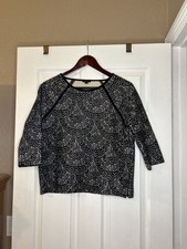 Ann Taylor Women's DRESSY Top Size M-Blk/white paisley lace/sweater lined- EUC picture