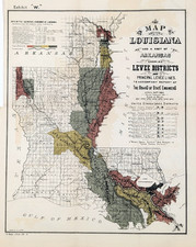 1894 Louisiana Map Southern Arkansas LEVEE DISTRICTS New Orleans ORIGINAL picture