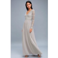 Lulus Gray Awaken My Love Long Sleeve Crochet Lace Maxi Dress Size Medium New picture