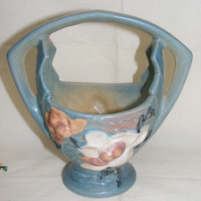 Vintage Roseville Art Pottery Basket Planter Vase Blue with Magnolia 383-7 picture