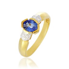 0.90ct Oval Sapphire Diamond Ring Jewelry 18K Yellow Gold Ornament Authentic picture