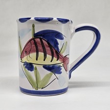 Vietri Al Mare Fish Hand Painted Coffee Mugs 14 Oz Italy Majolica Pottery picture