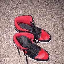 Jordan Air Jordan 1 High Top Leather Colorblock Black/Red Lace Up Men's picture