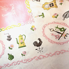 Vtg MCM Tablecloth/Fabric, Pink Cotton Antique Farmhouse/Cottage Kitchen, Party picture