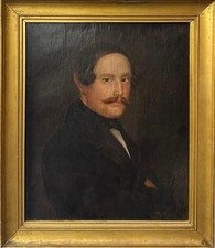 19th Century Gentleman Portrait Oil on Canvas Antique Victorian Painting Framed picture