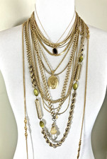 Estate Vintage Gold Tone & Gold Filled Necklace Lot Multistrand Herringbone Lock picture