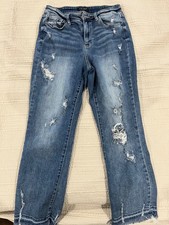 Judy Blue Straight Fit Distressed High Rise Medium Wash Denim Jeans Size 5/27 picture