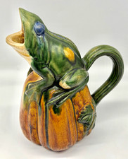 Ceramic Frog on Pumpkin Pitcher Vintage Bordallo Pinheiro Majolica  picture