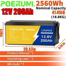 NEW 12V 200Ah Lithium LiFePO4 Battery 2560Wh BMS Deep Cycle For Marine RV Solar picture