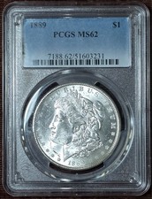 1889-P Morgan Silver Dollar PCGS MS62 90% Silver $1 US Coin UNC Blast White picture