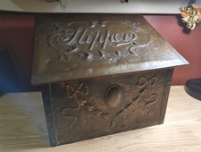 Antique Hammered Brass Slipper Box w/ Bows Vintage Decorative Storage picture