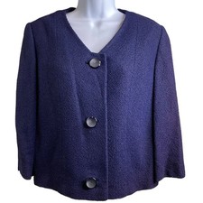 VTG 60s UTAH TAILORING MILLS Womens Navy Blue Cropped Blazer M Custom Jackie O picture