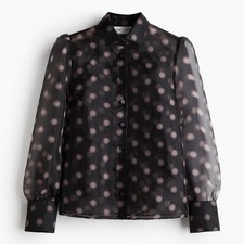 H&M Studio Collection Size M Puff Sleeve Organza Shirt Sheer Top Black Polka Dot picture