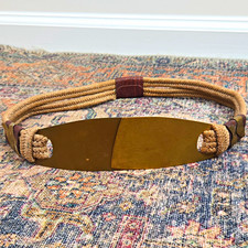 Vintage Boho Braided Beige Rope Belt w/ Brass Ends & Leather Wrap Accents picture