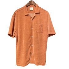 “Massive Luxury” Brand Button Up Shirt Mens XL Orange Short Sleeve Chenille picture