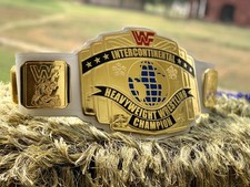 INTERCONTINENTAL BLOCK LOGO CHAMPION BELT ADULT SIZE,WHITE STRAP 2MM HD QUALITY. picture