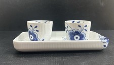 Lot Of 3 Royal Copenhagen Blue Fluted Mega Porcelain: Rectangular Tray & Cups picture