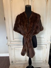 Vintage Real Mink Fur Stole Shawl Cape Brown picture
