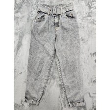 Vintage GET Jeans Womens 27 Gray Acid Wash Super High Rise Belted Cuffed Grunge picture