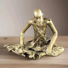 Lost Wax Cast Vintage African Sculpture Tribal Art Bronze Villager Figurine picture