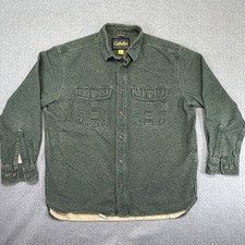 Vintage 90s Cabelas Mens L Green Heavyweight Lined Cotton Shirt Hunting Workwear picture