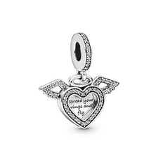 Pandora #798485C01 Sterling Silver Heart and Angel Wings Charm picture