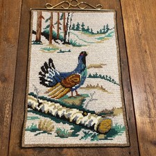 Vtg Swedish Nordic Wood Grouse Traditional Tapestry Woven Needlework 17 x 11” picture