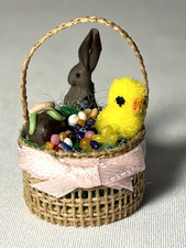 Dollhouse Artisan Miniature Easter Basket Bunny Chick Egg Jellybeans Signed BJH picture