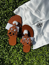 Tory Burch Brown Leather Logo Flip Flop Sandals Women's US 6.5 New w/ Box picture