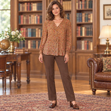 Vtg Tess 100% Silk Blouse M Floral Print Brown Cottage Core Boho Dark Academia picture