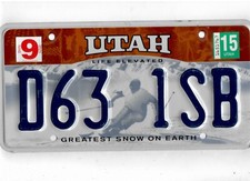 UTAH passenger 2015 license plate 