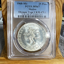 1968-Mo Mexico 25 Pesos Olympic Type 1 KM-479.1 Silver .720 RD MS67 PCGS picture