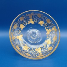 Antique Bohemian Intaglio Engraved Gold Clover Tazza Compote 5.5
