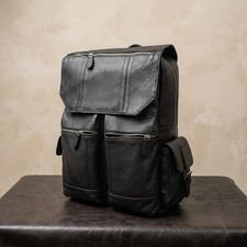 Men Full Grain Genuine Leather Backpack Travel Laptop Rucksack Bag Vintage Black picture