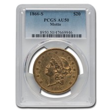 1866-S $20 Liberty Gold Double Eagle w/Motto AU-50 PCGS picture